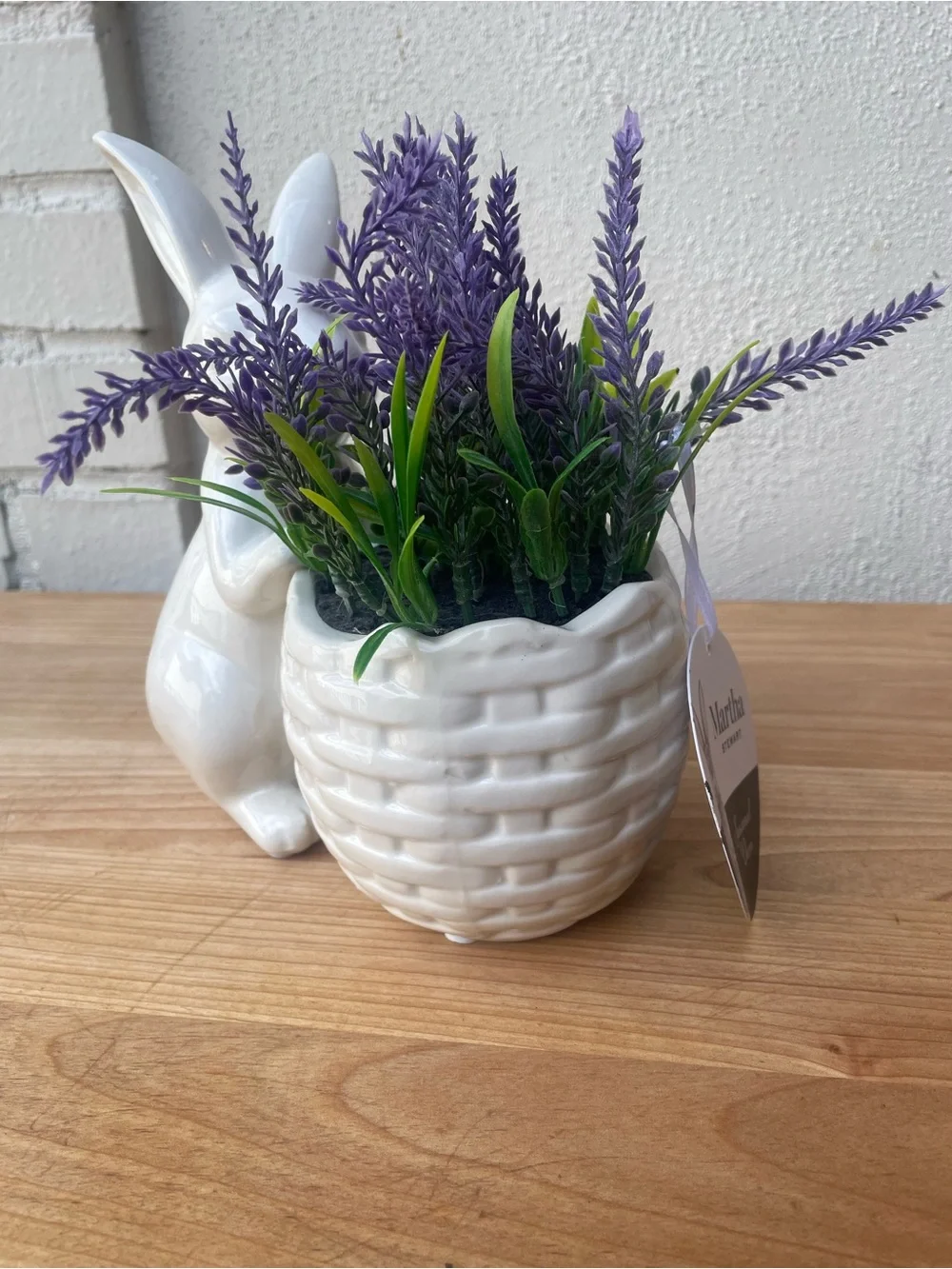 White Ceramic Bunny Lavender Planter - Decorative Home Accent